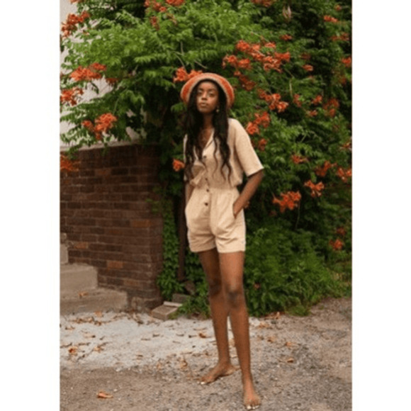 Faherty Arlie Day Romper in Summer Sand Size XL Safari Casual Linen Cotton NWT - Picture 3 of 12